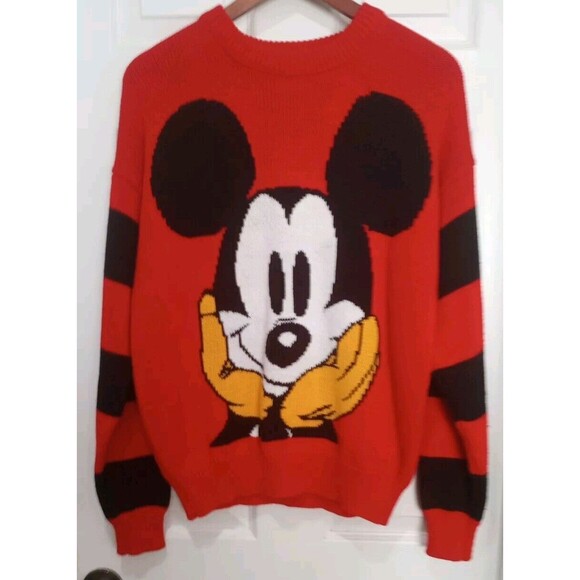 Mickey & Co. Sweaters - Vtg Mickey Co Knit Sweater Disney Mickey Mouse 90s Red Pullover Crewneck Small
